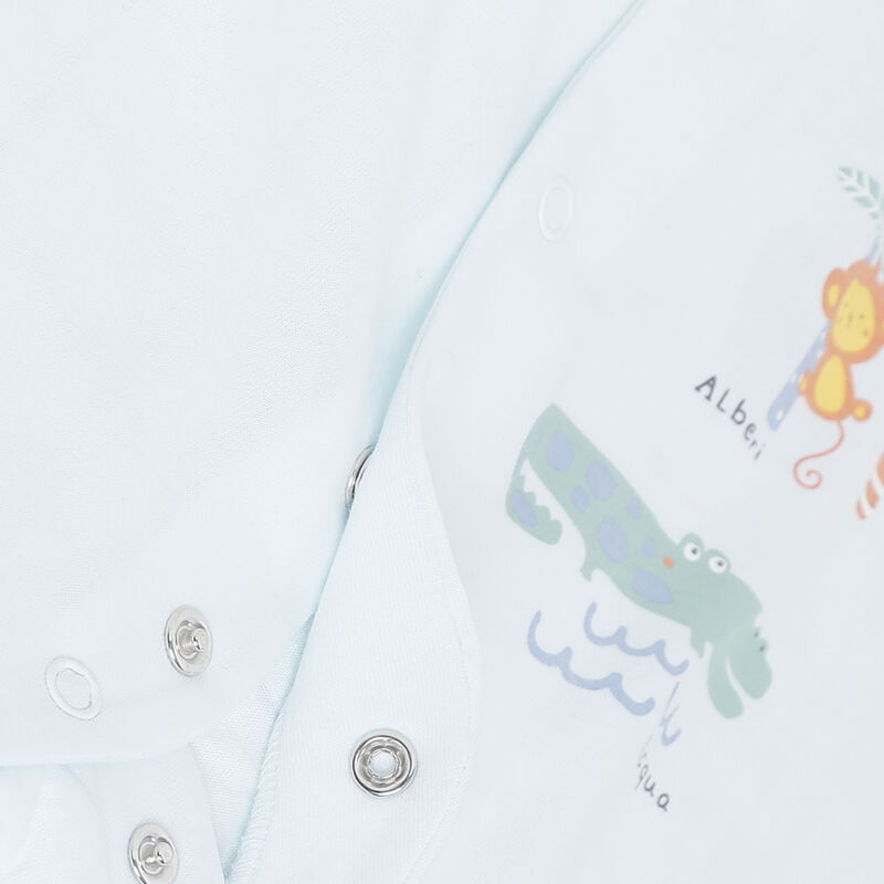 Boys Light Blue Printed Front Opening Babysuit image number 4